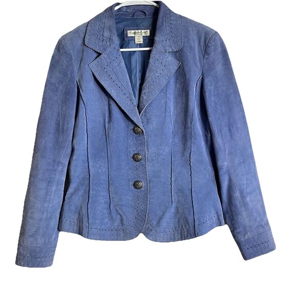 Coldwater Creek Periwinkle Blue 100% Suede Blazer Jacket Woman Large - Picture 1 of 10